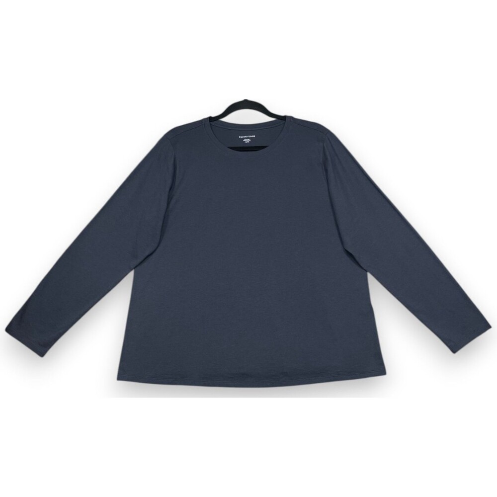 Eileen Fisher Top Womens XL Gray Organic Cotton Long Sleeve Crew Neck Shirt Boxy